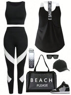 Short & Punchy  Graphic Cami & Contrast Leggings Sports Set