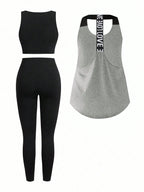 Short & Punchy  Graphic Cami & Contrast Leggings Sports Set