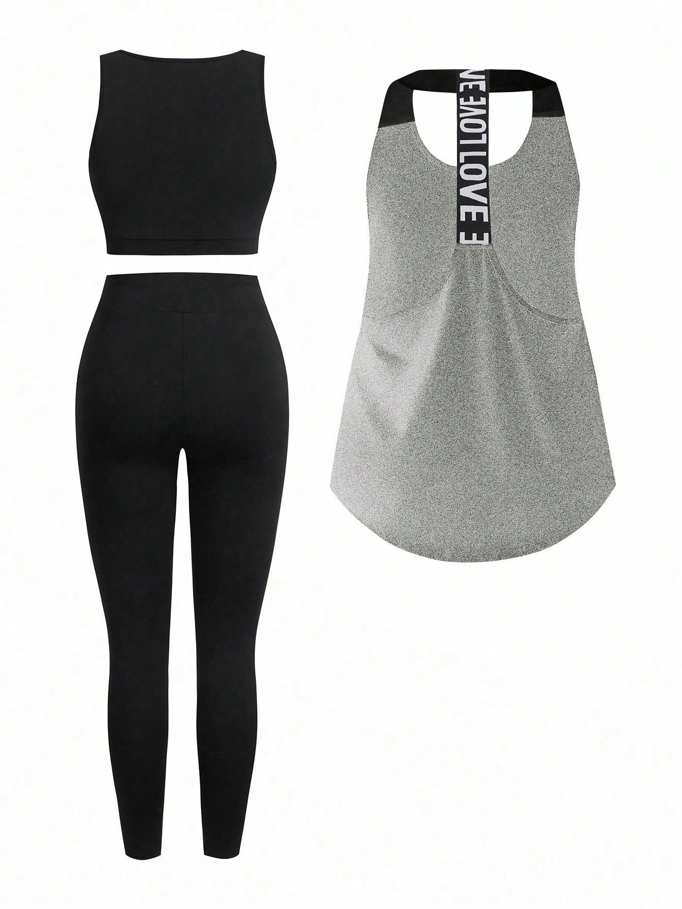 Short & Punchy  Graphic Cami & Contrast Leggings Sports Set
