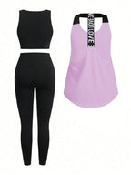 Short & Punchy  Graphic Cami & Contrast Leggings Sports Set