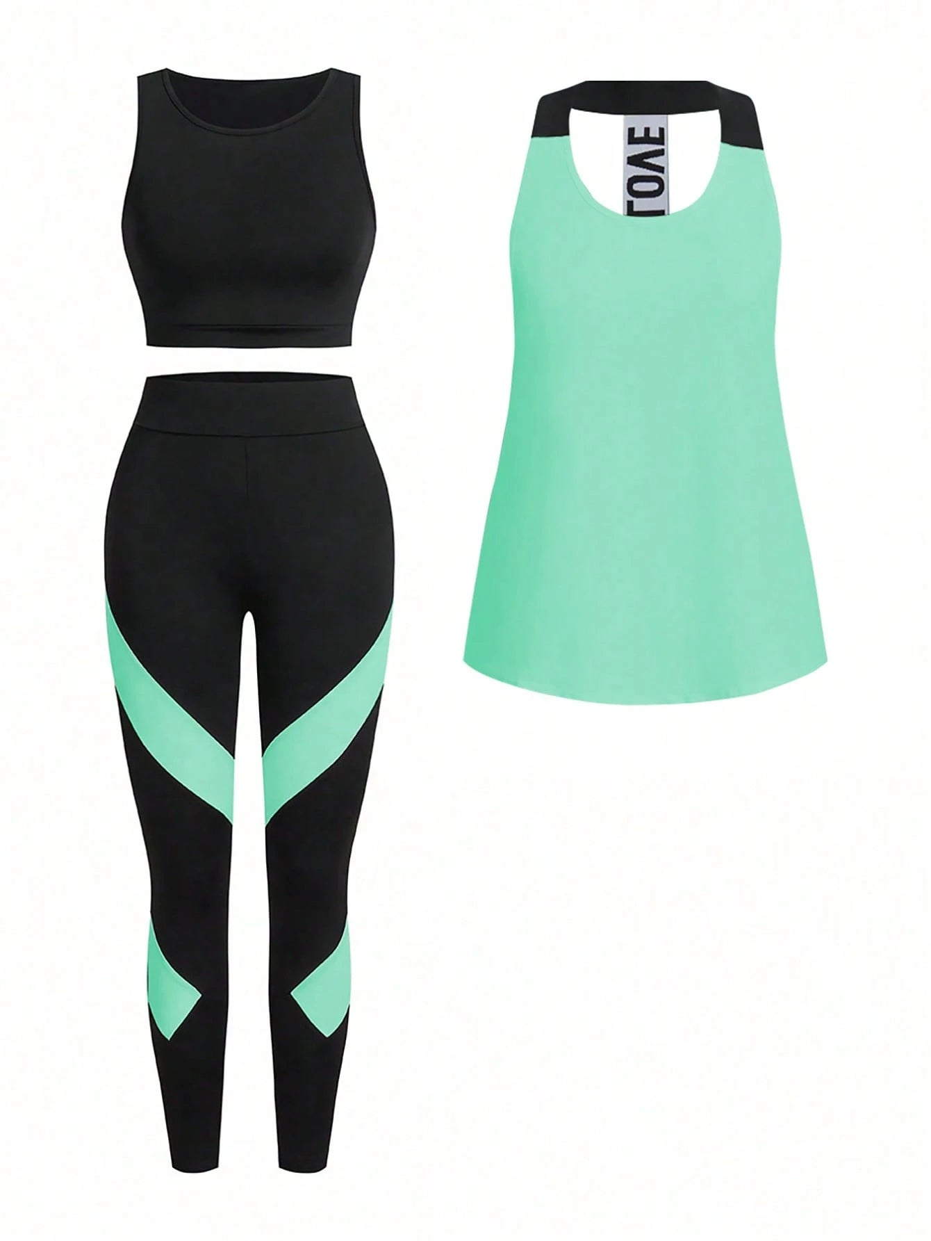Short & Punchy  Graphic Cami & Contrast Leggings Sports Set