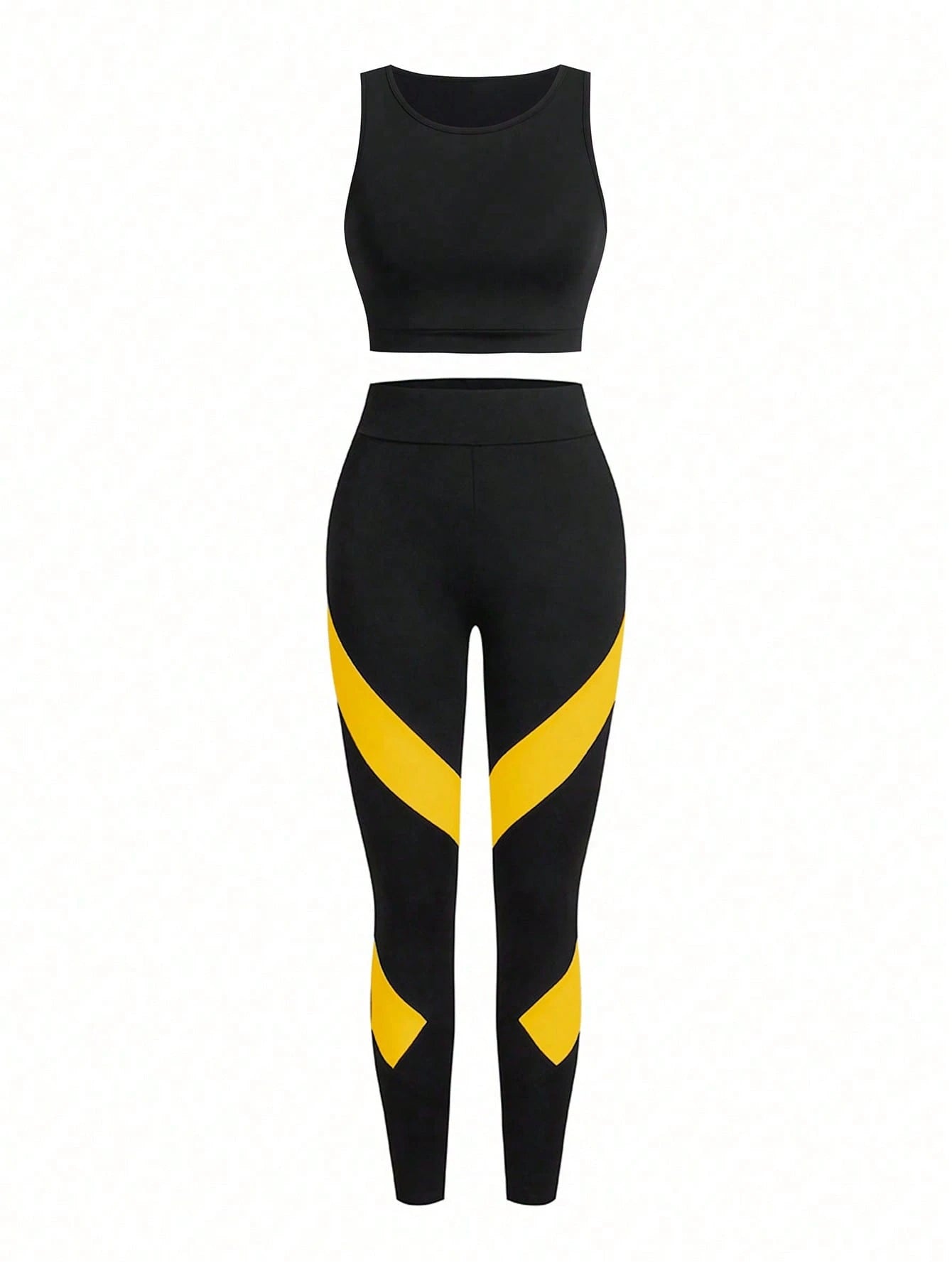 Short & Punchy  Graphic Cami & Contrast Leggings Sports Set