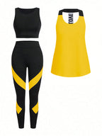 Short & Punchy  Graphic Cami & Contrast Leggings Sports Set