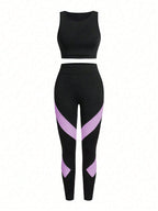 Short & Punchy  Graphic Cami & Contrast Leggings Sports Set