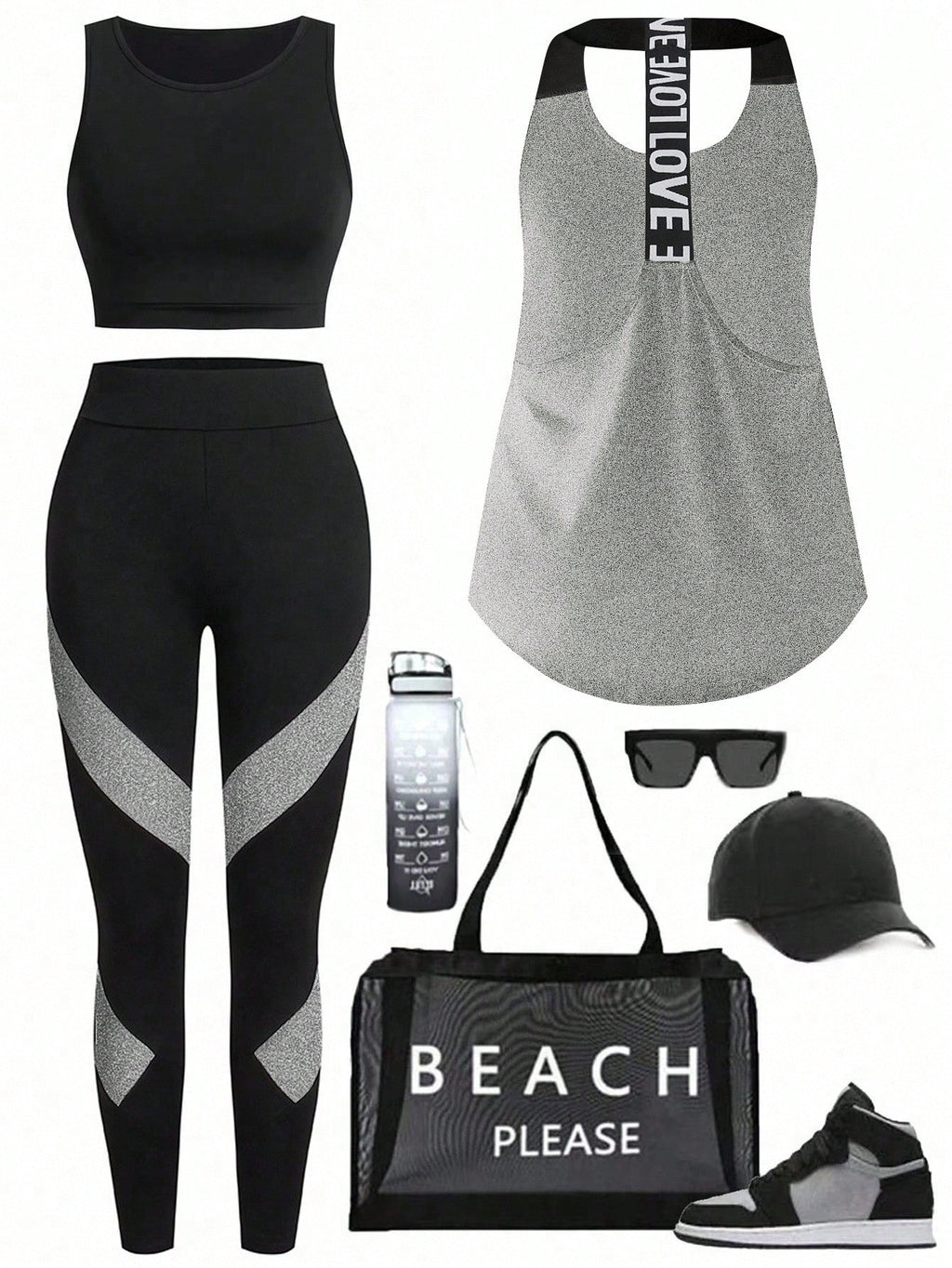 Short & Punchy  Graphic Cami & Contrast Leggings Sports Set