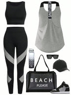 Short & Punchy  Graphic Cami & Contrast Leggings Sports Set