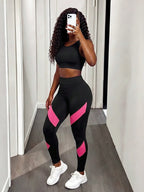 Short & Punchy  Graphic Cami & Contrast Leggings Sports Set