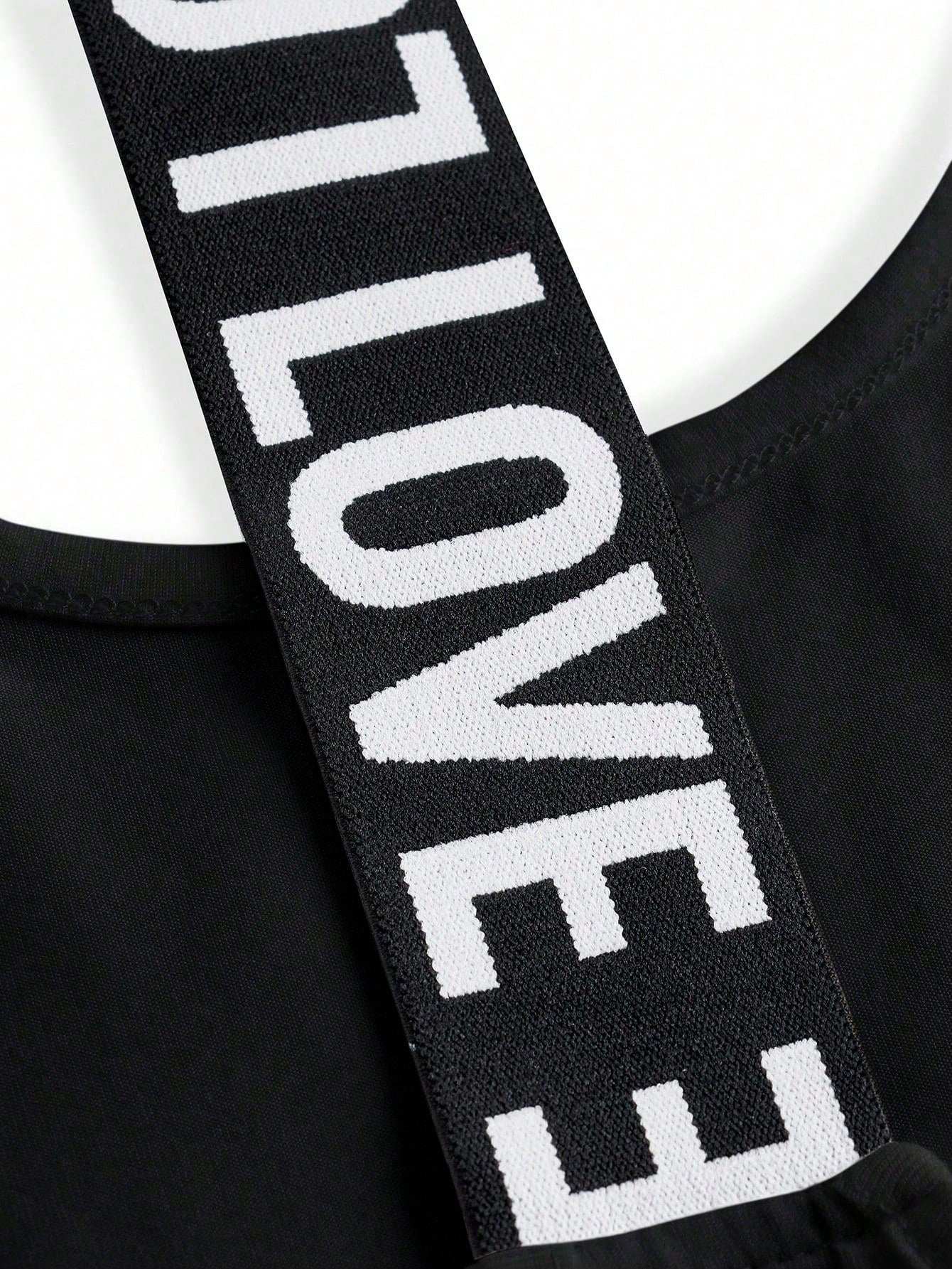 Short & Punchy  Graphic Cami & Contrast Leggings Sports Set