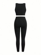 Short & Punchy  Graphic Cami & Contrast Leggings Sports Set