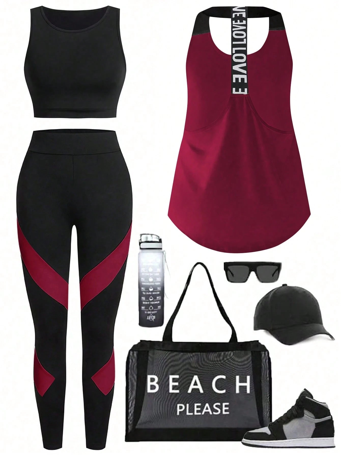Short & Punchy  Graphic Cami & Contrast Leggings Sports Set
