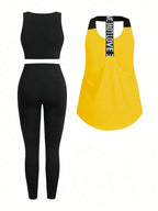 Short & Punchy  Graphic Cami & Contrast Leggings Sports Set