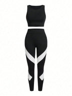 Short & Punchy  Graphic Cami & Contrast Leggings Sports Set