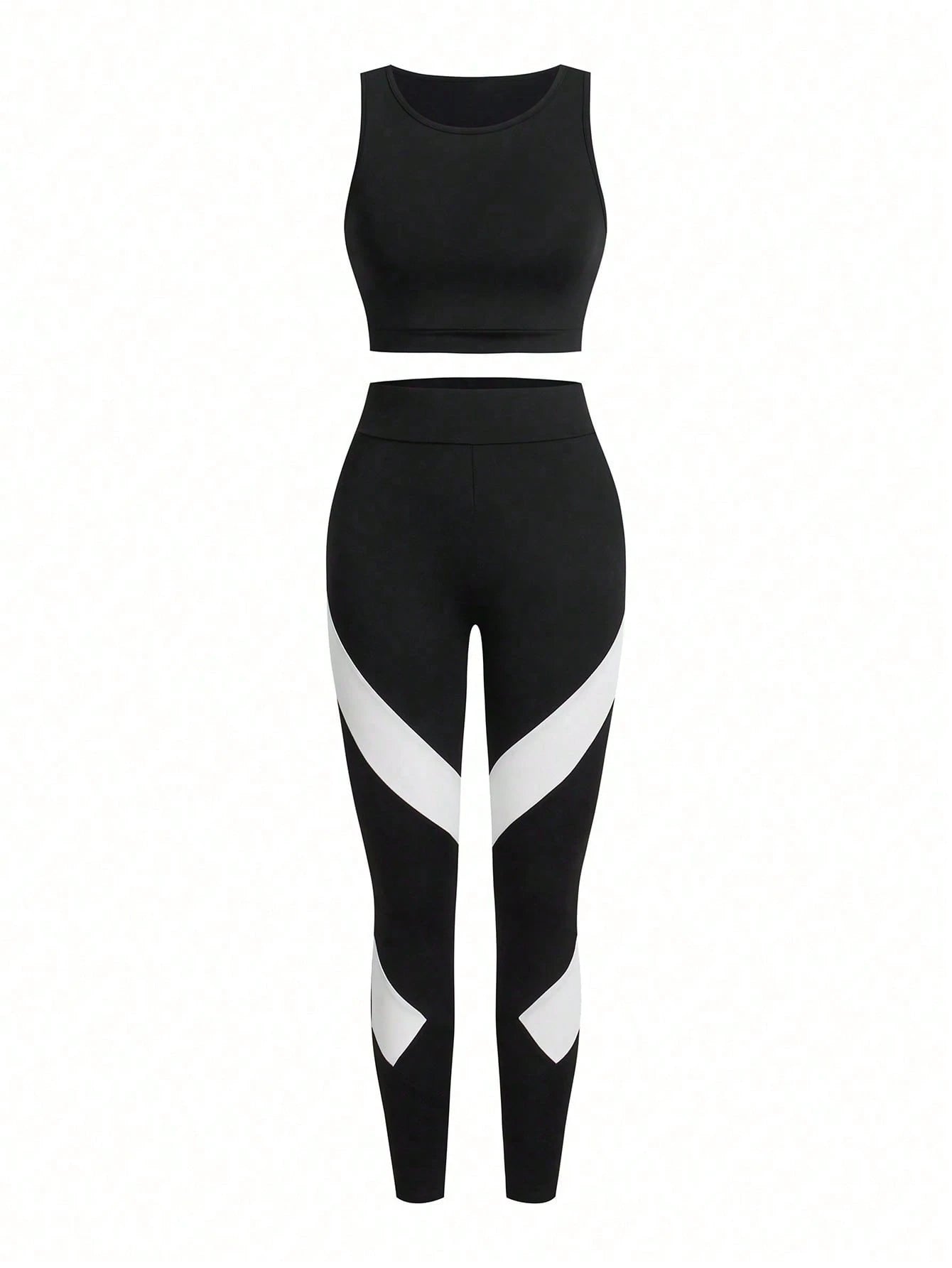 Short & Punchy  Graphic Cami & Contrast Leggings Sports Set
