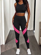 Short & Punchy  Graphic Cami & Contrast Leggings Sports Set