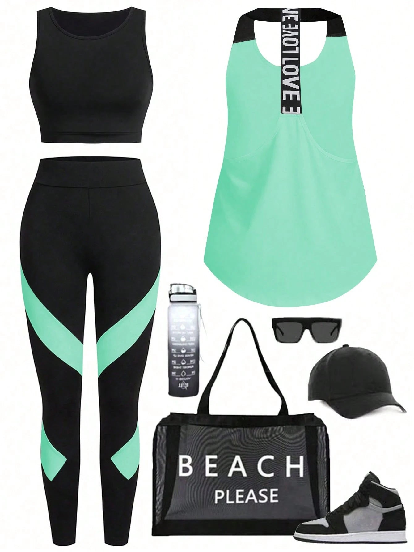 Short & Punchy  Graphic Cami & Contrast Leggings Sports Set