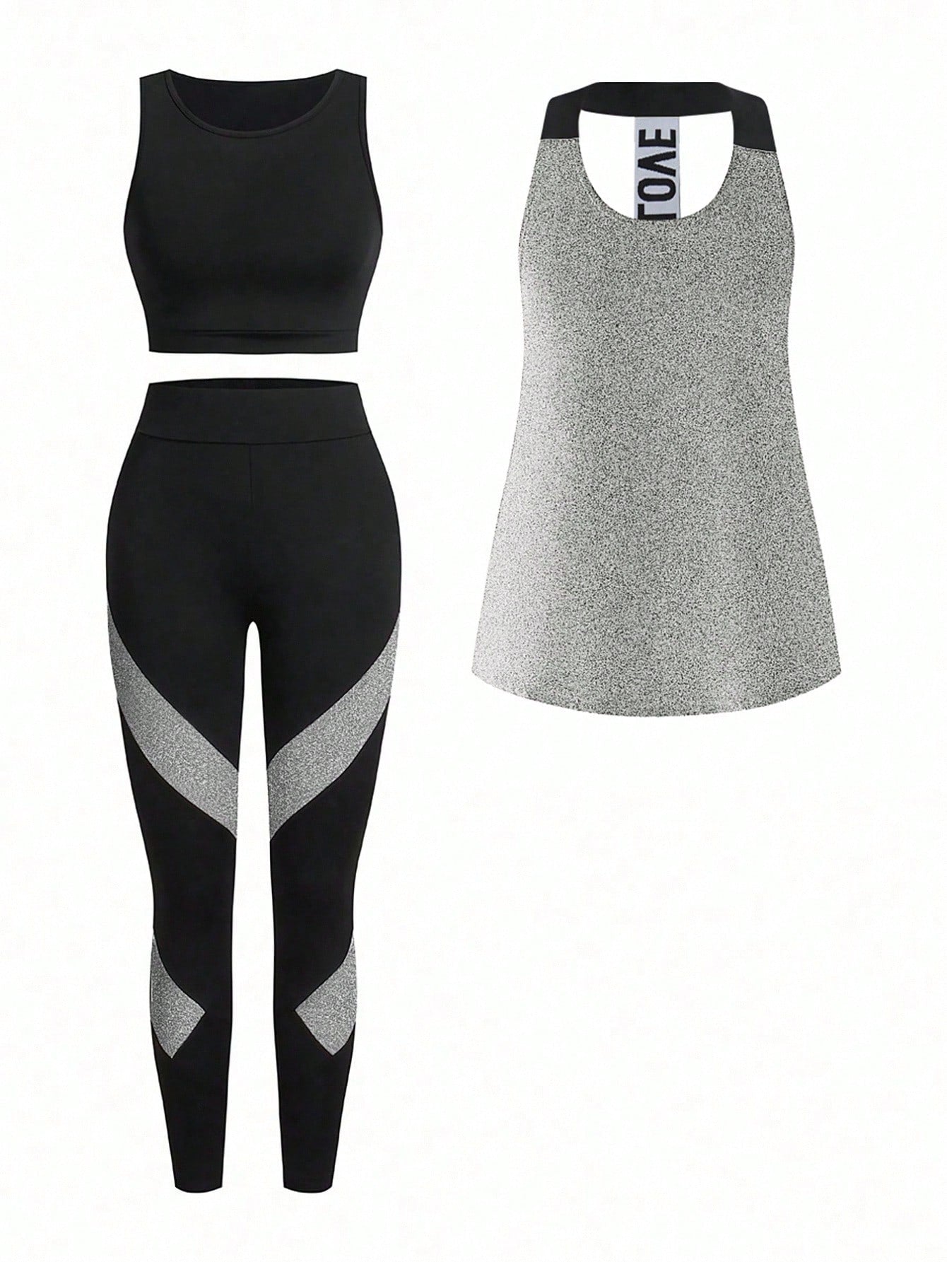 Short & Punchy  Graphic Cami & Contrast Leggings Sports Set