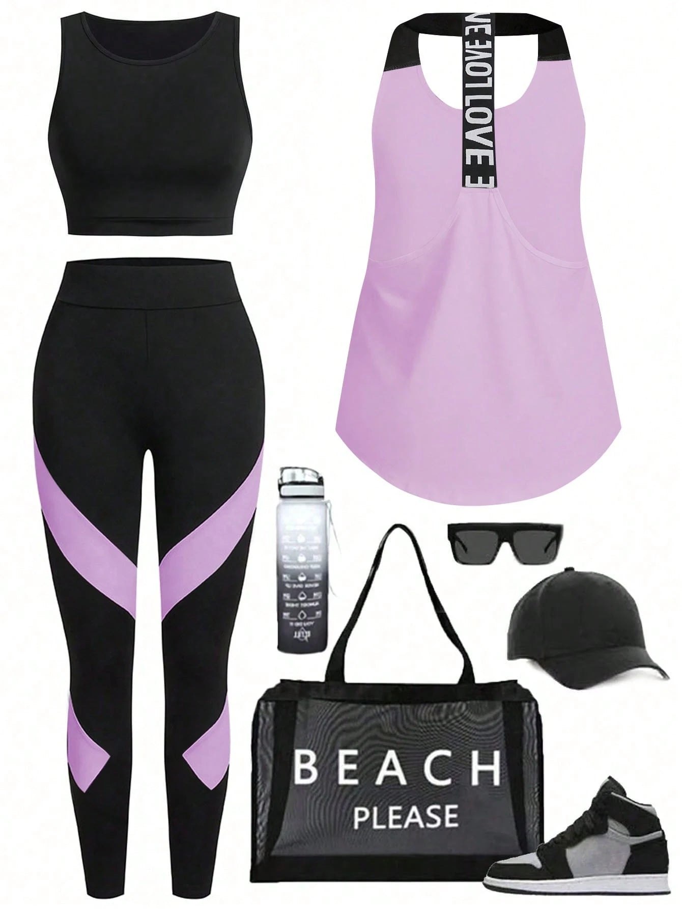 Short & Punchy  Graphic Cami & Contrast Leggings Sports Set