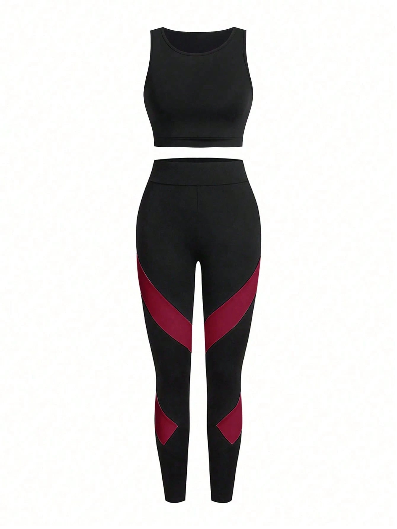 Short & Punchy  Graphic Cami & Contrast Leggings Sports Set