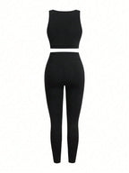 Short & Punchy  Graphic Cami & Contrast Leggings Sports Set