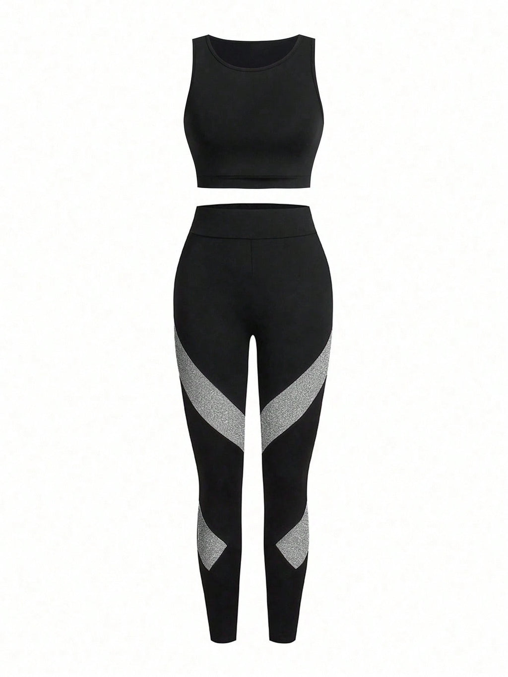 Short & Punchy  Graphic Cami & Contrast Leggings Sports Set