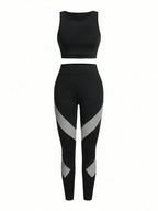 Short & Punchy  Graphic Cami & Contrast Leggings Sports Set