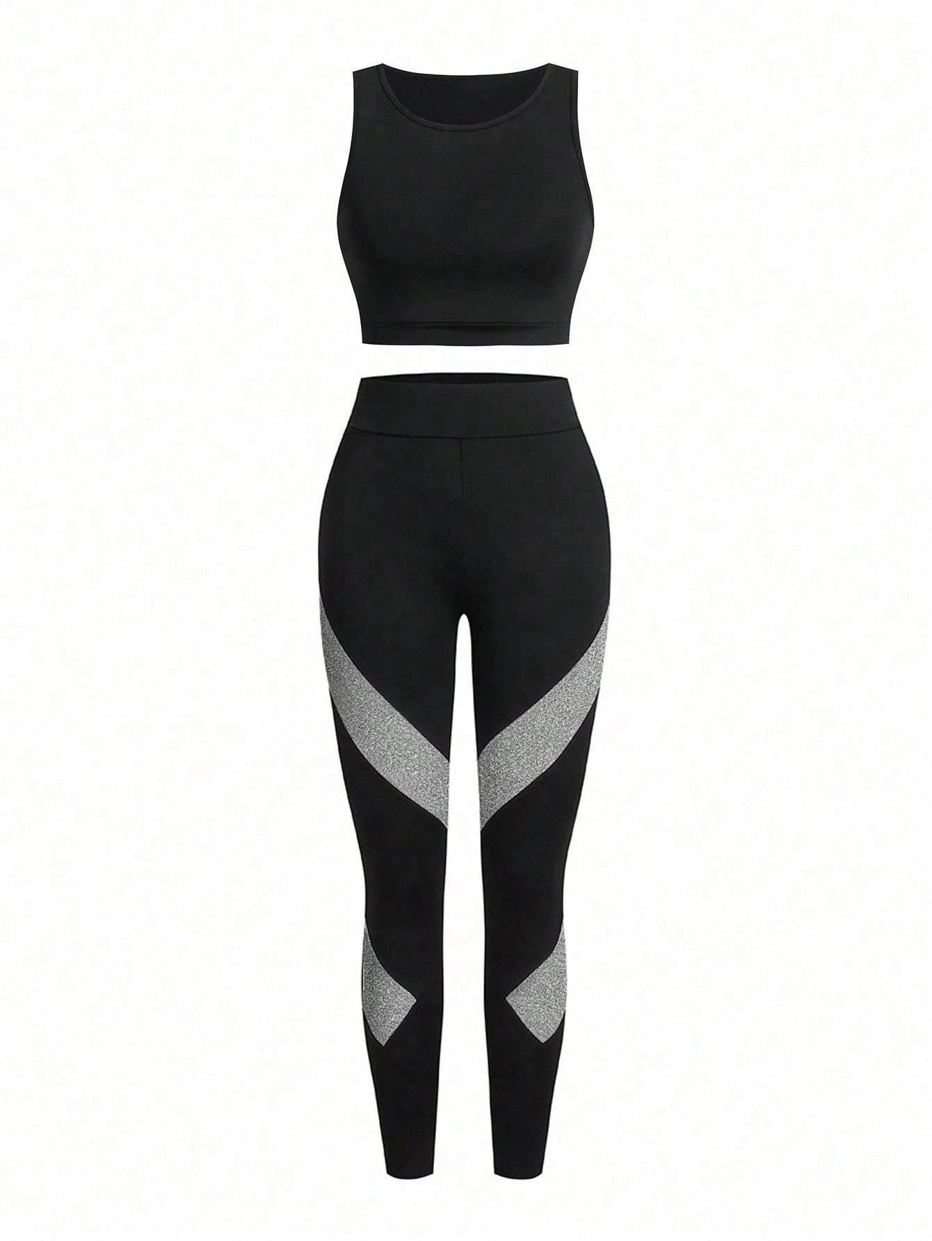 Short & Punchy  Graphic Cami & Contrast Leggings Sports Set