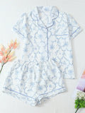2-Piece Coconut Tree Lounge Set | Lapel Shirt & Bow Detail Shorts