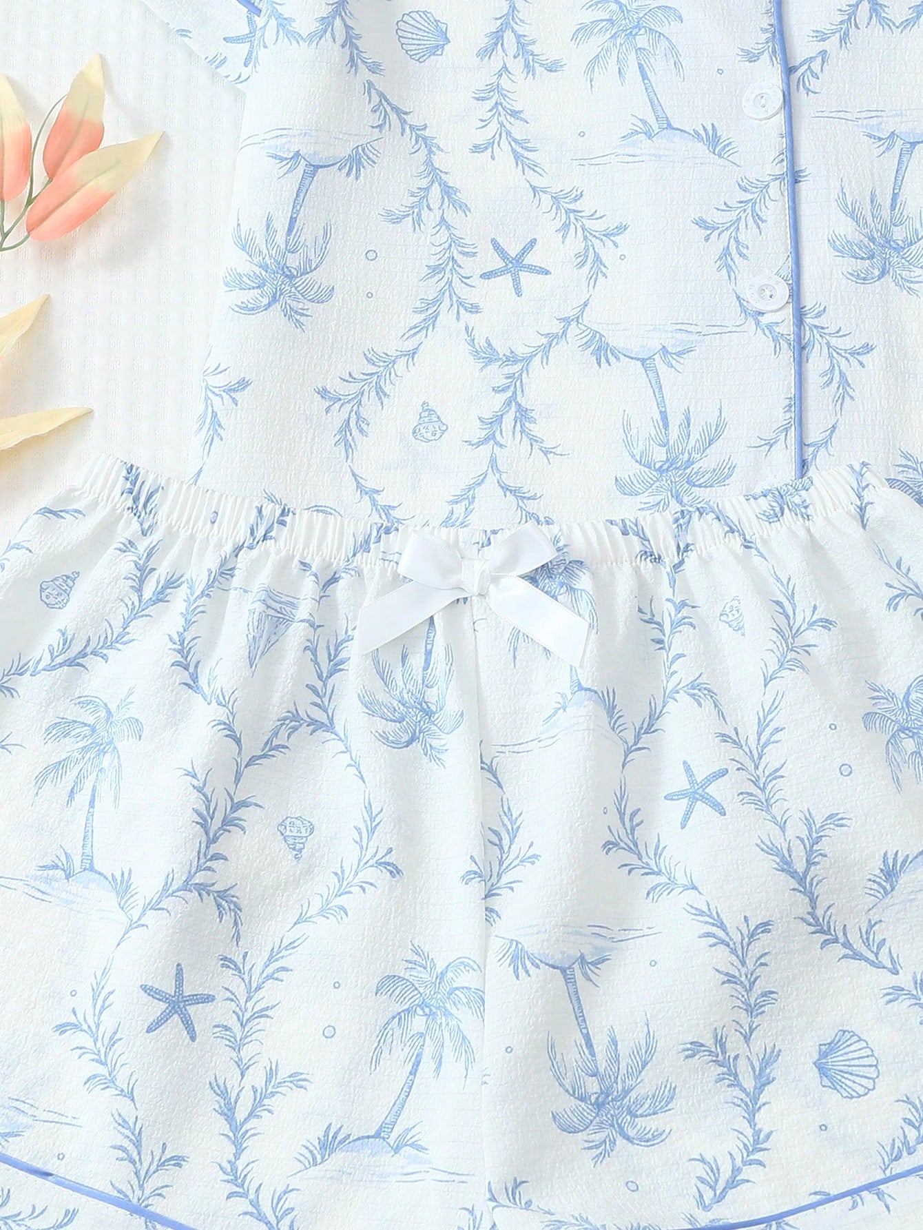 2-Piece Coconut Tree Lounge Set | Lapel Shirt & Bow Detail Shorts