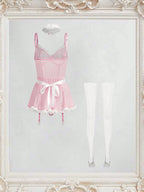 Classic Maid Costume for Women, 6 Piece Set with Lace Dress and Stockings