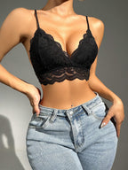 Women’s Floral Lace Scallop Trim Bralette | Sexy Sheer Lingerie Bra Top