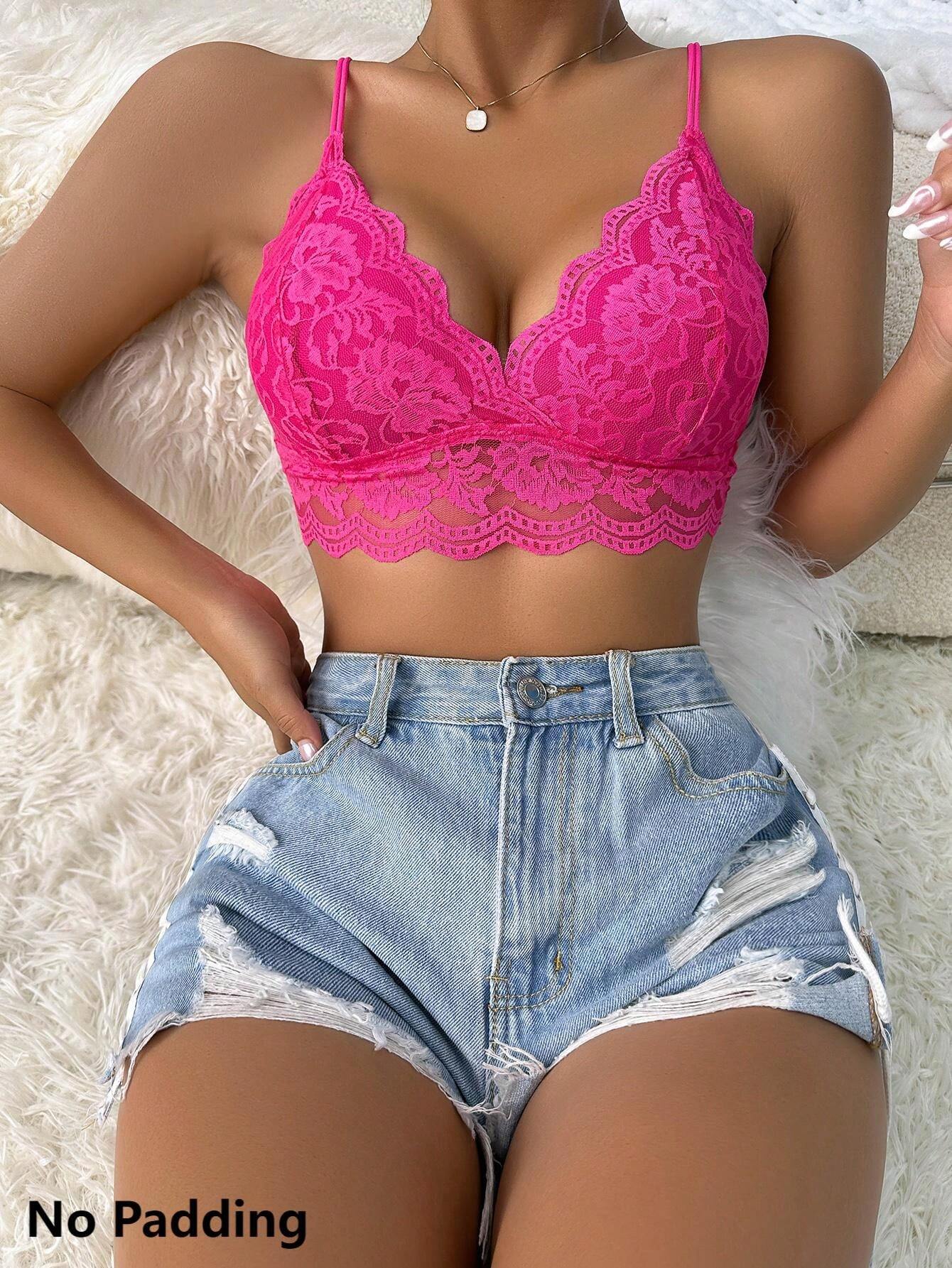 Women’s Floral Lace Scallop Trim Bralette | Sexy Sheer Lingerie Bra Top