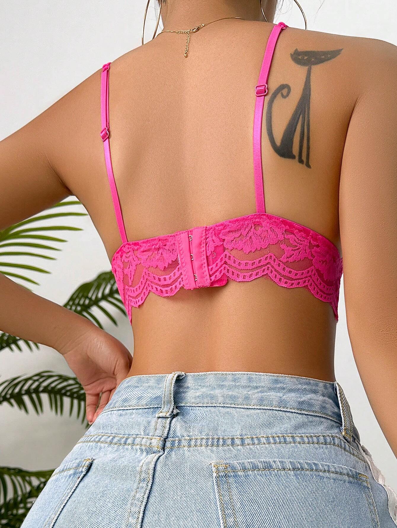 Women’s Floral Lace Scallop Trim Bralette | Sexy Sheer Lingerie Bra Top