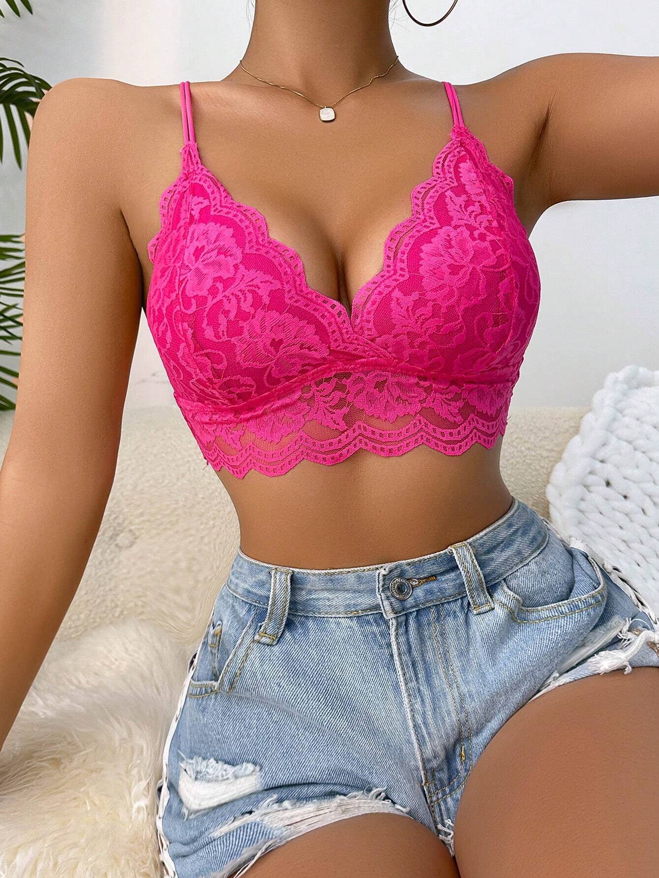 Women’s Floral Lace Scallop Trim Bralette | Sexy Sheer Lingerie Bra Top