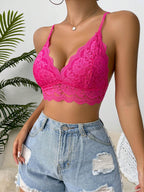 Women’s Floral Lace Scallop Trim Bralette | Sexy Sheer Lingerie Bra Top