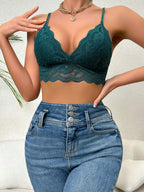 Women’s Floral Lace Scallop Trim Bralette | Sexy Sheer Lingerie Bra Top