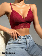 Women’s Floral Lace Scallop Trim Bralette | Sexy Sheer Lingerie Bra Top