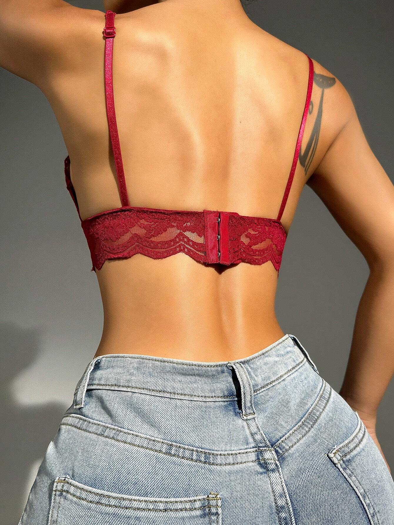 Women’s Floral Lace Scallop Trim Bralette | Sexy Sheer Lingerie Bra Top
