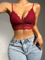 Women’s Floral Lace Scallop Trim Bralette | Sexy Sheer Lingerie Bra Top
