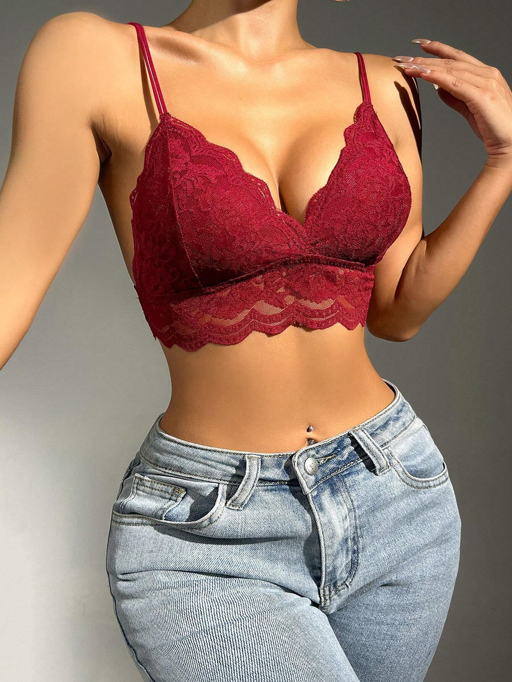 Women’s Floral Lace Scallop Trim Bralette | Sexy Sheer Lingerie Bra Top