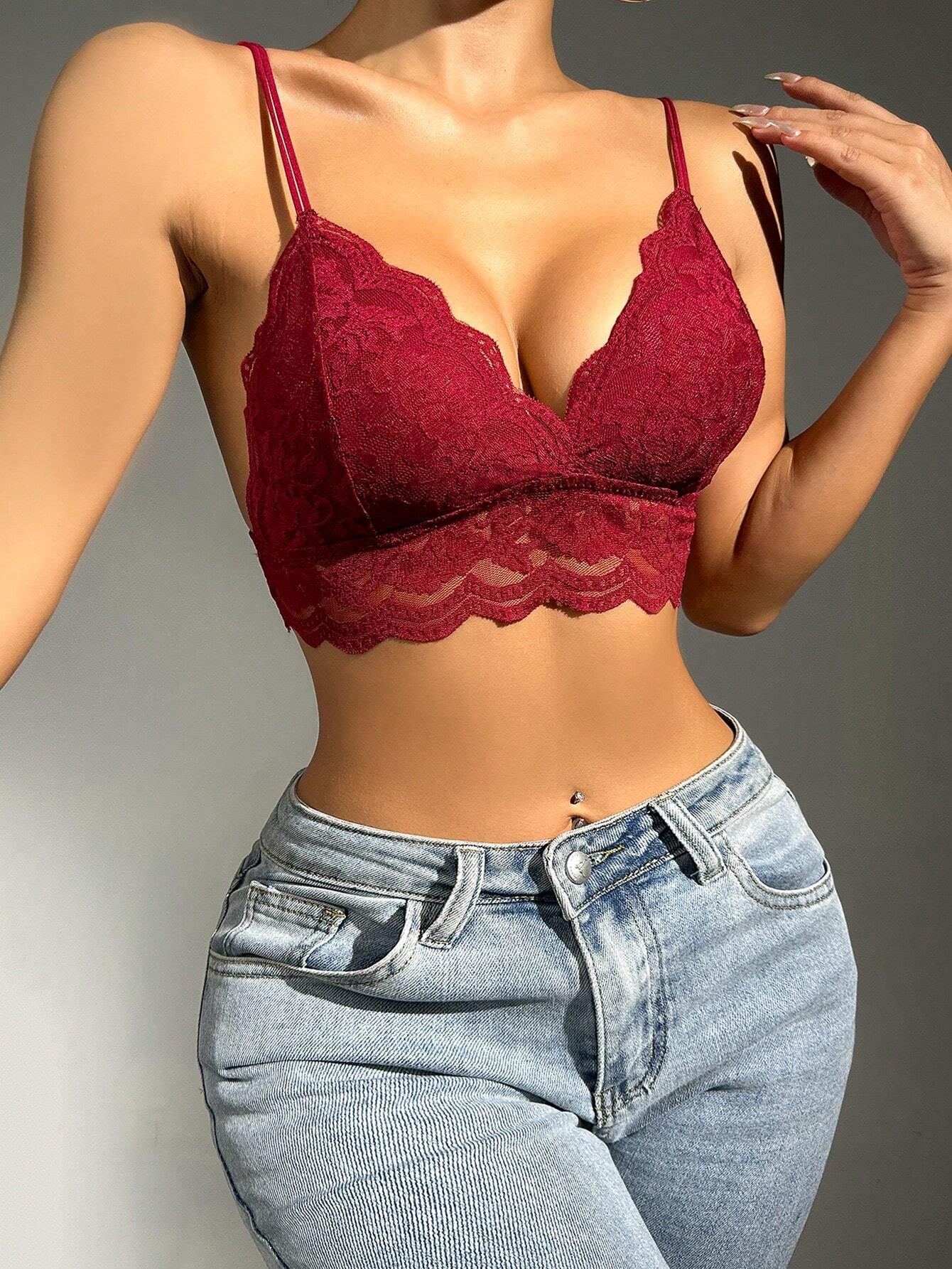Women’s Floral Lace Scallop Trim Bralette | Sexy Sheer Lingerie Bra Top