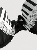Women’s Gothic Music Note Lace Bra | Underwire Molded Cup Striped Push-Up Lingerie