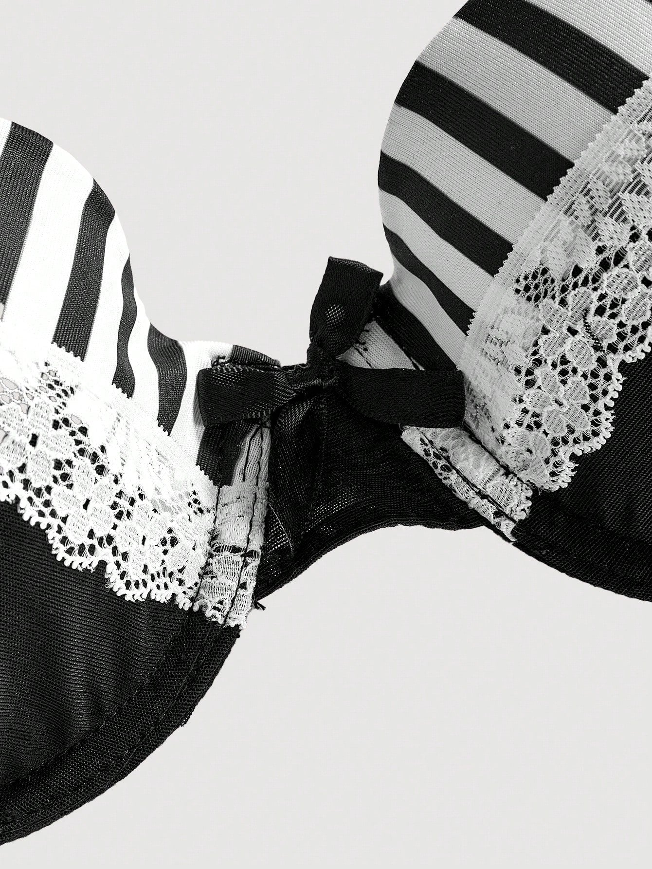 Women’s Gothic Music Note Lace Bra | Underwire Molded Cup Striped Push-Up Lingerie