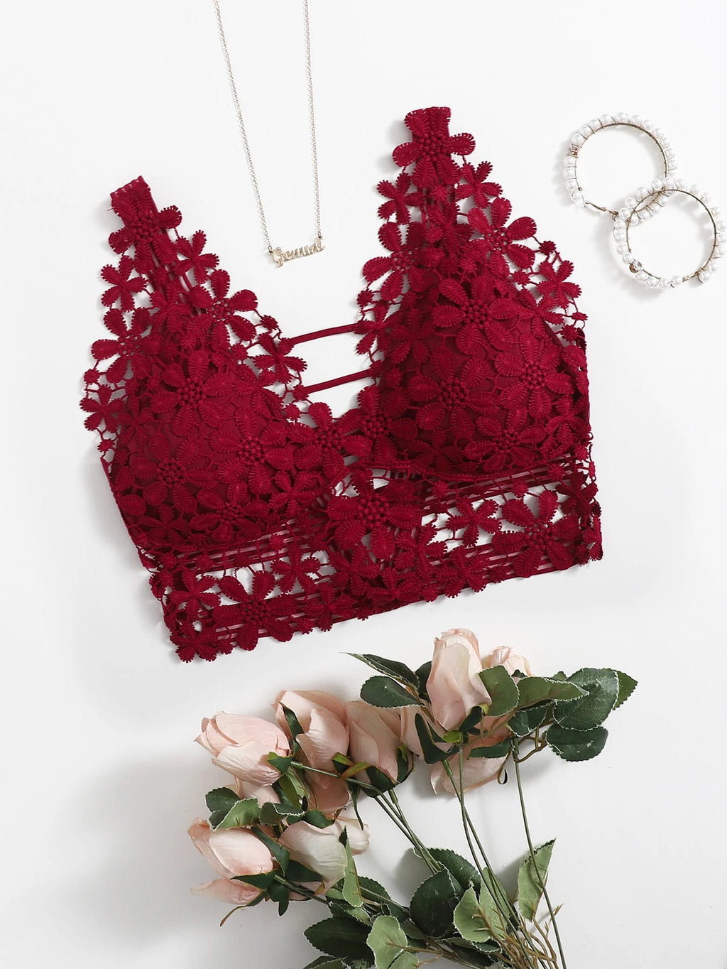 Women’s Guipure Lace Longline Bralette – Elegant Sheer Lingerie Top
