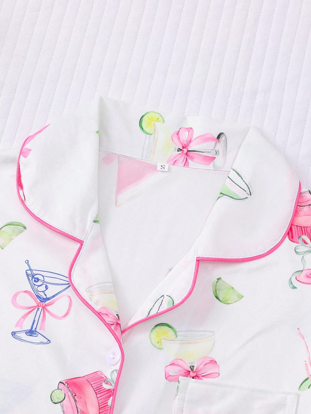 2-Piece Citrus & Wine Lounge Set | Collared Button-Up Top & Elastic Shorts