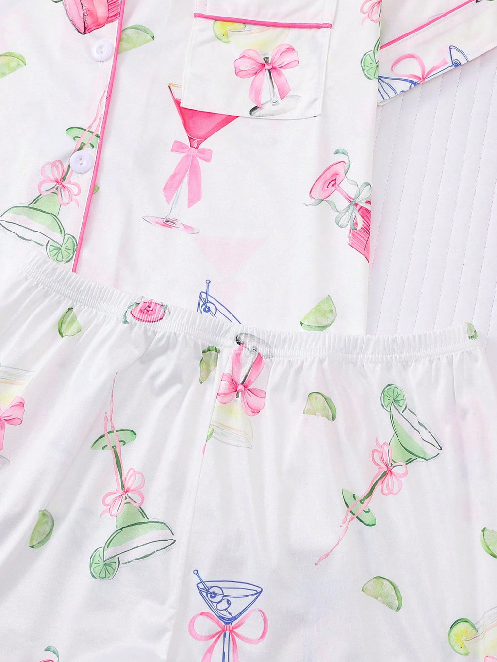2-Piece Citrus & Wine Lounge Set | Collared Button-Up Top & Elastic Shorts