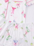 2-Piece Citrus & Wine Lounge Set | Collared Button-Up Top & Elastic Shorts