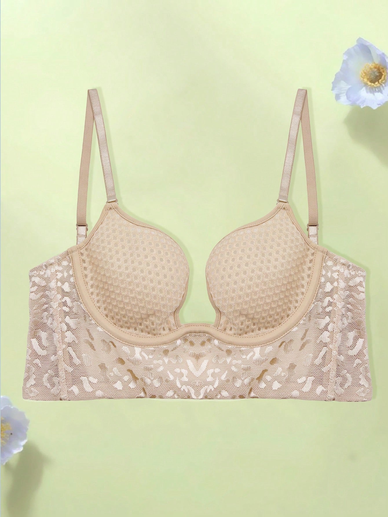 Women’s Sexy Lace Backless Bra – Sheer Mesh U-Neck Lingerie Bralette (Leopard & Striped)
