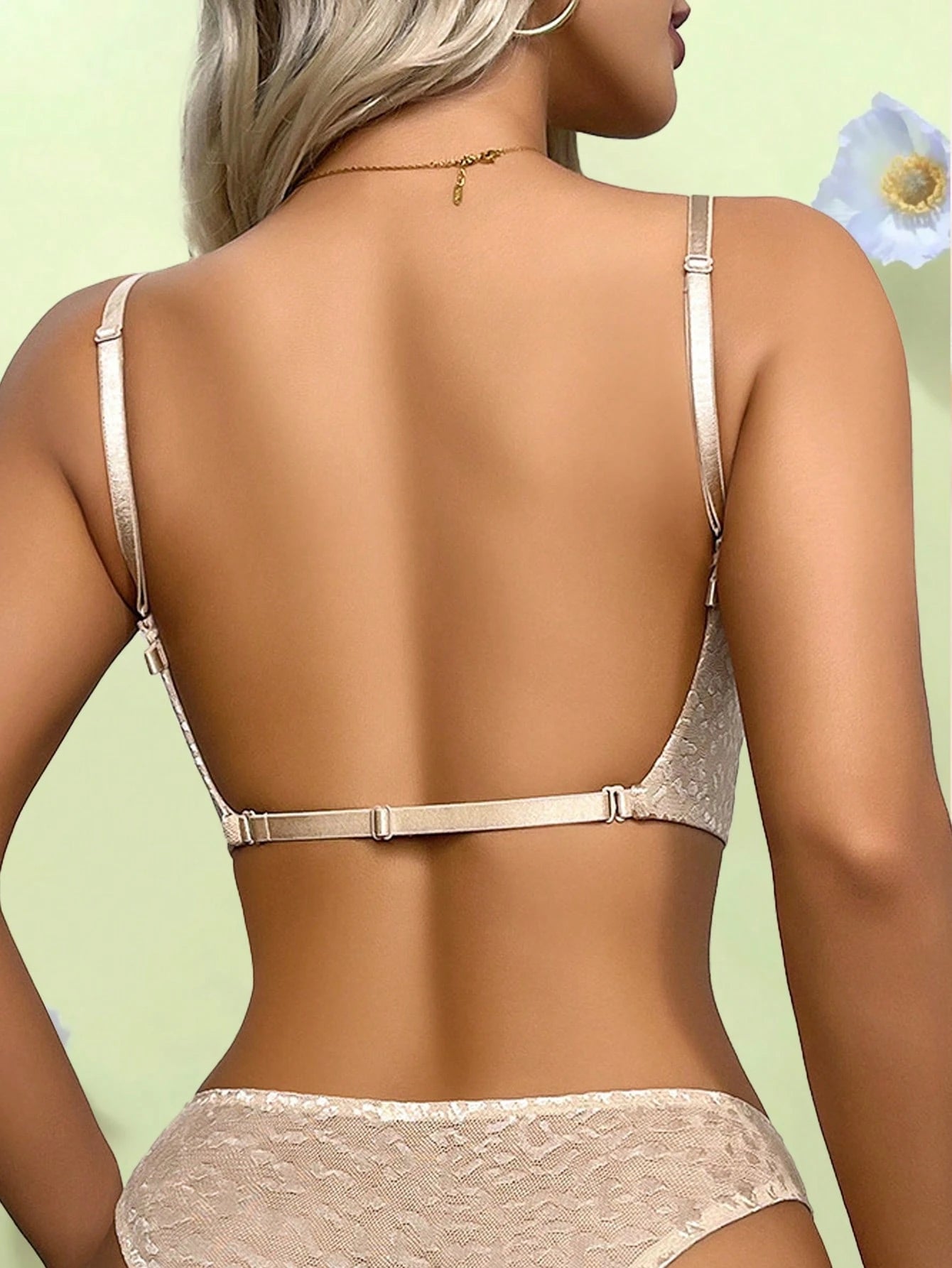 Women’s Sexy Lace Backless Bra – Sheer Mesh U-Neck Lingerie Bralette (Leopard & Striped)