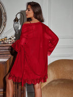 Lace-Paneled Lounge Set | Solid Color 2-Piece Pajamas