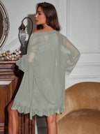 Lace-Paneled Lounge Set | Solid Color 2-Piece Pajamas
